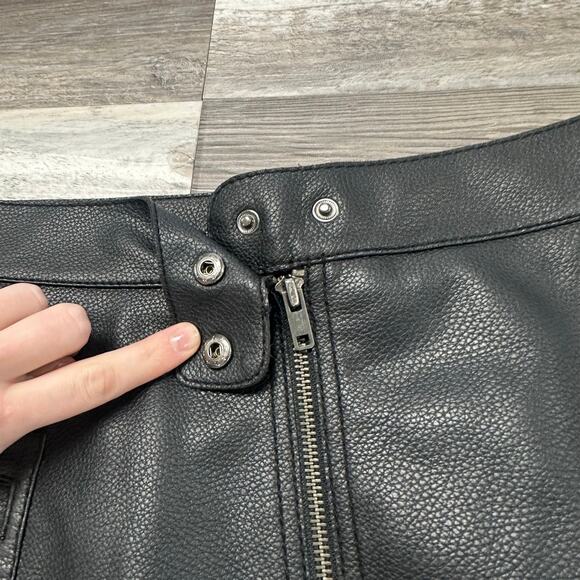 Free People Black Gray Womens 10 Full Front Zip Faux Leather A Line‎ Mini Skirt - Picture 3 of 9